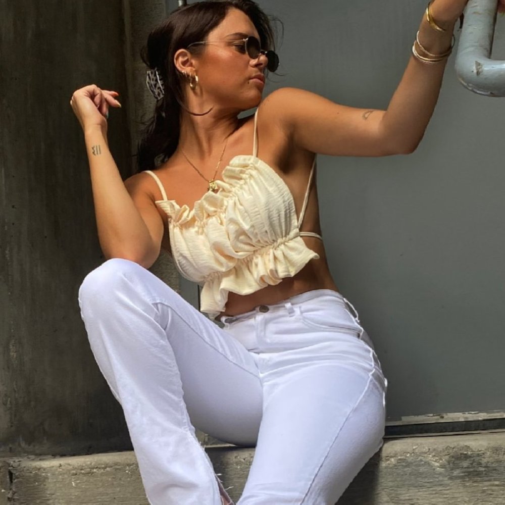 CREAM RUCHED OPEN BACK TOP